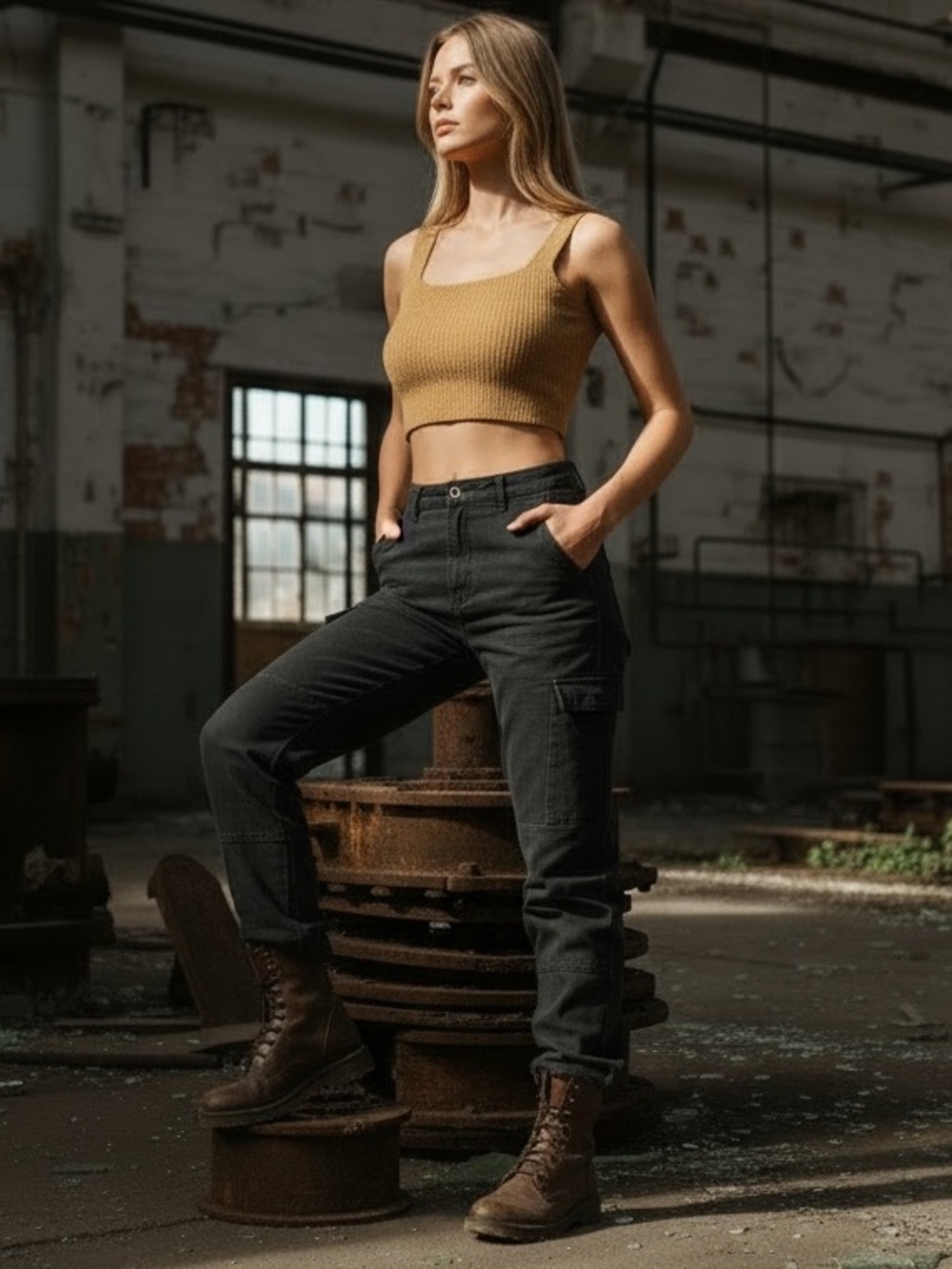 Everlane Size XS Camel Ribbed Cropped Tank Wool Yak Hair Blend